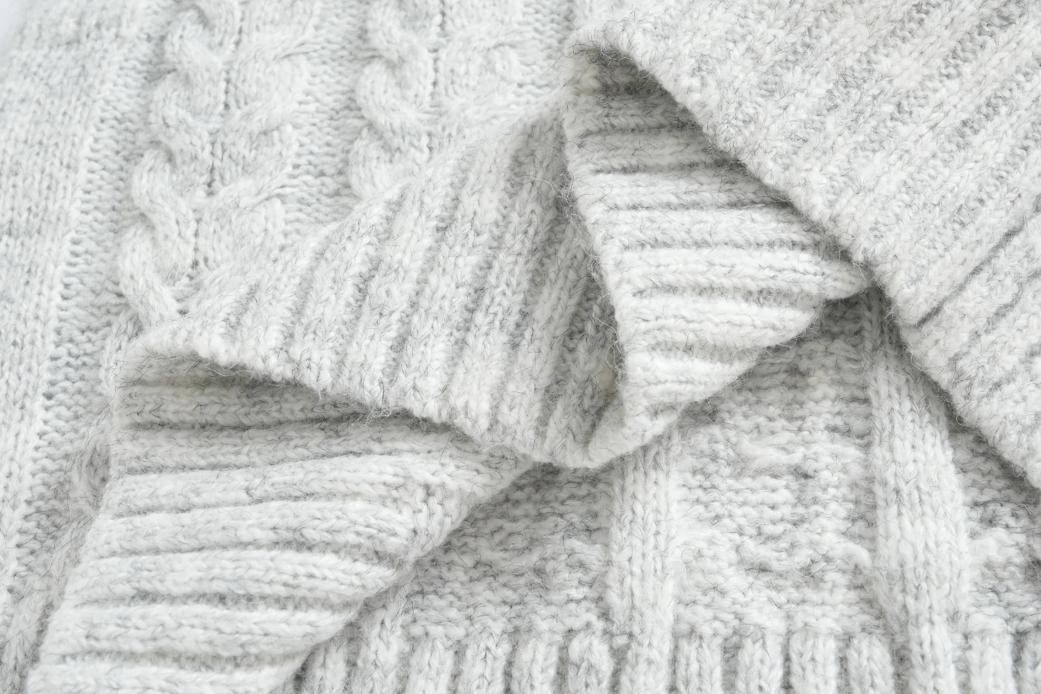 light grey cable knit turtleneck vest