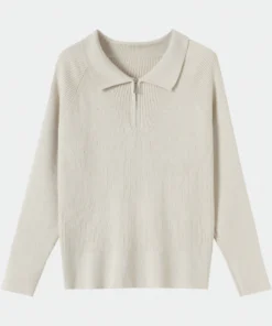 beige half zip polo knit top