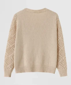 beige lace sleeve v neck sweater