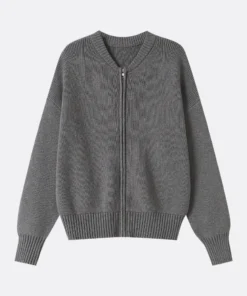 grey ribbed zip cardigan