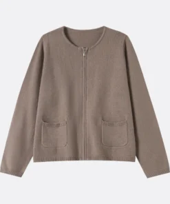 taupe zip pocket cardigan