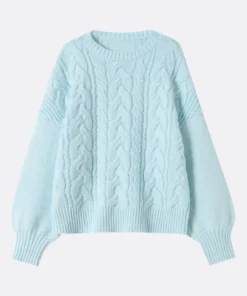 light blue cable knit sweater