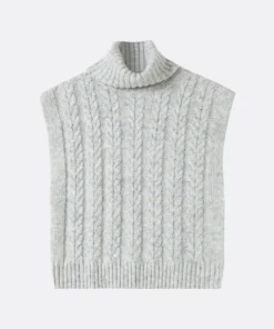 light grey cable knit turtleneck vest