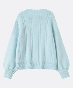 light blue cable knit sweater