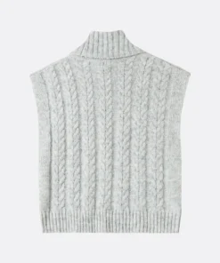 light grey cable knit turtleneck vest